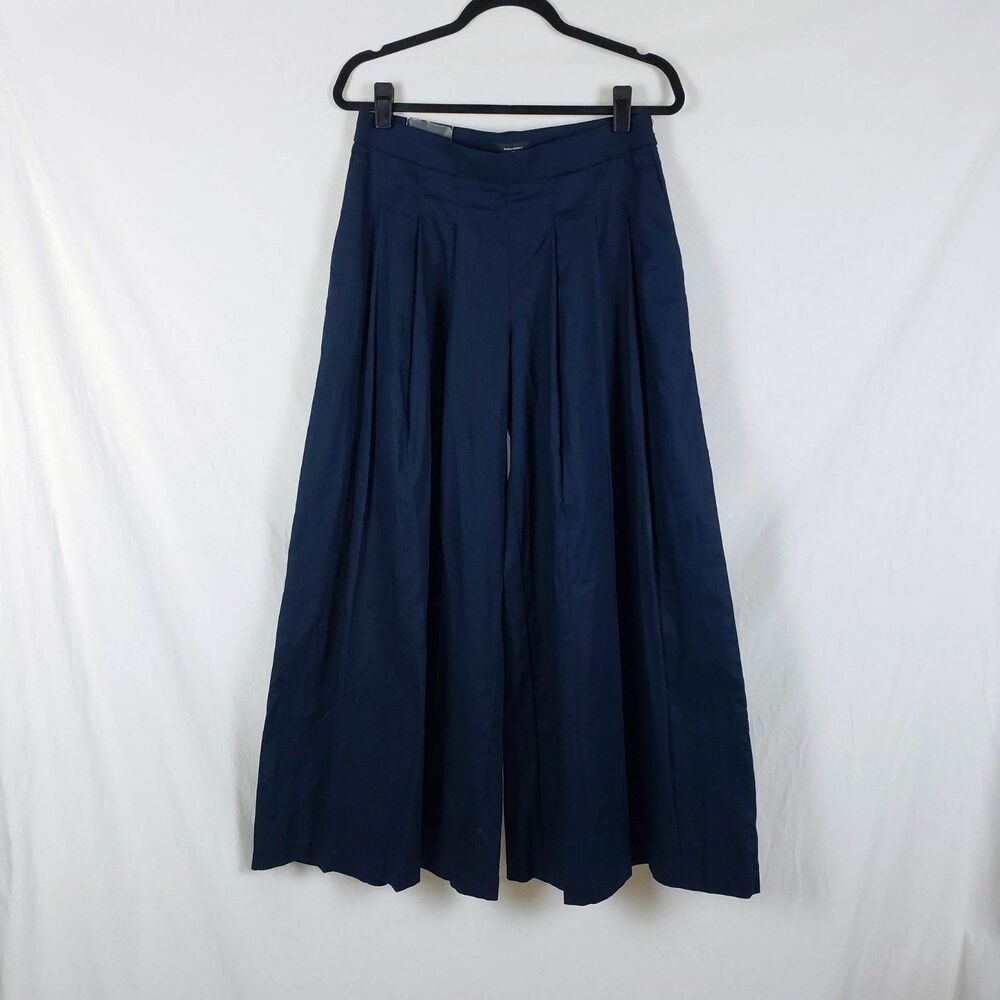 Banana Republic Minimalist Linen Blend Pleated Wide Leg Pants Womens 6P Navy